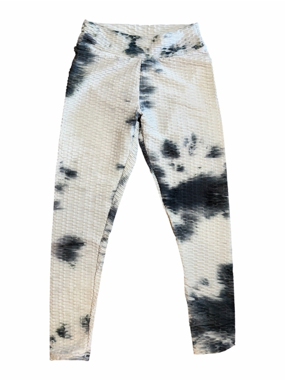 483. Tie-Dye High-Waist Textured Leggings - White/Black/Gray - Picture 2 of 5